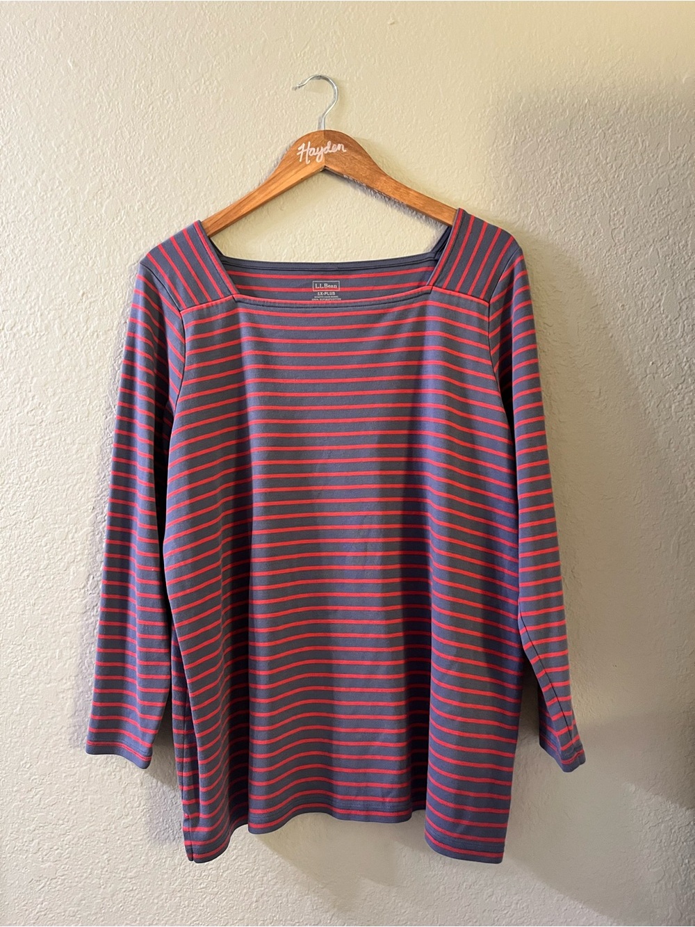 L.L. Bean Striped Long-Sleeve Top in Navy and Coral